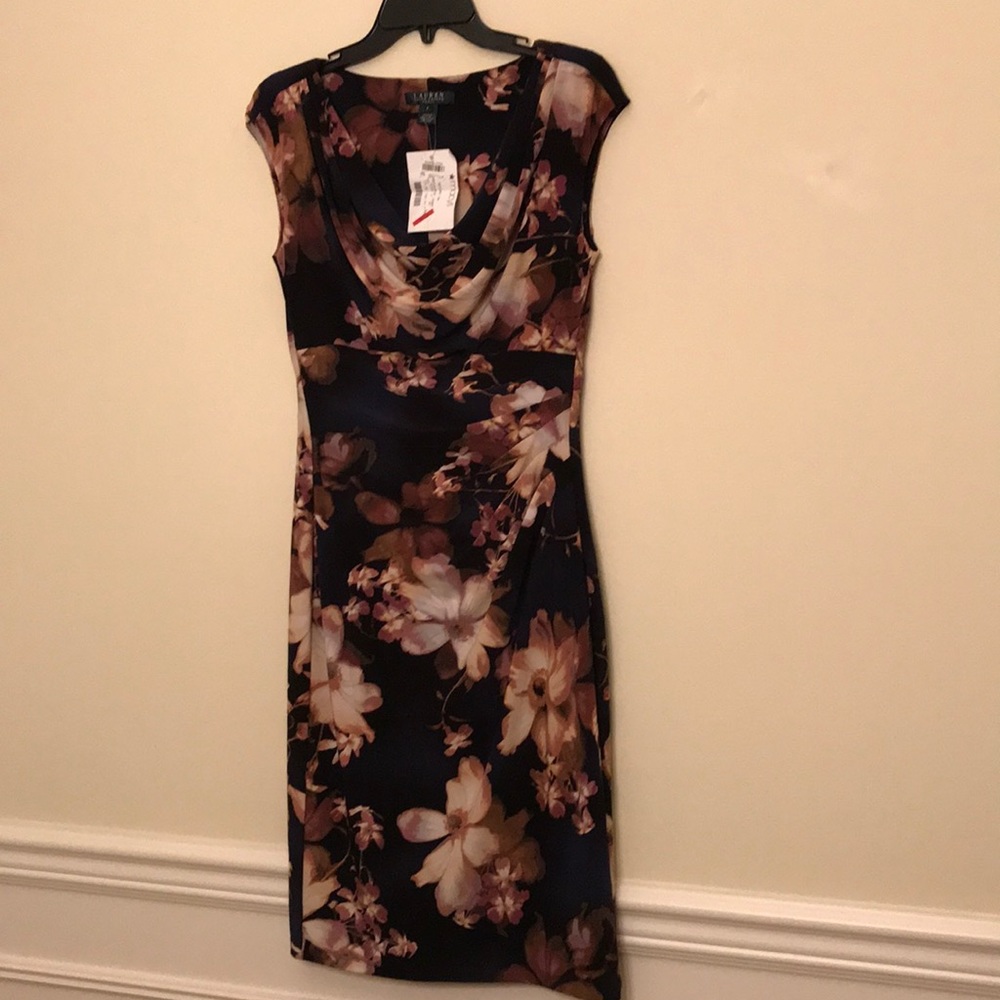 NWT Ralph Lauren Womens Black Multi Floral Dress 6